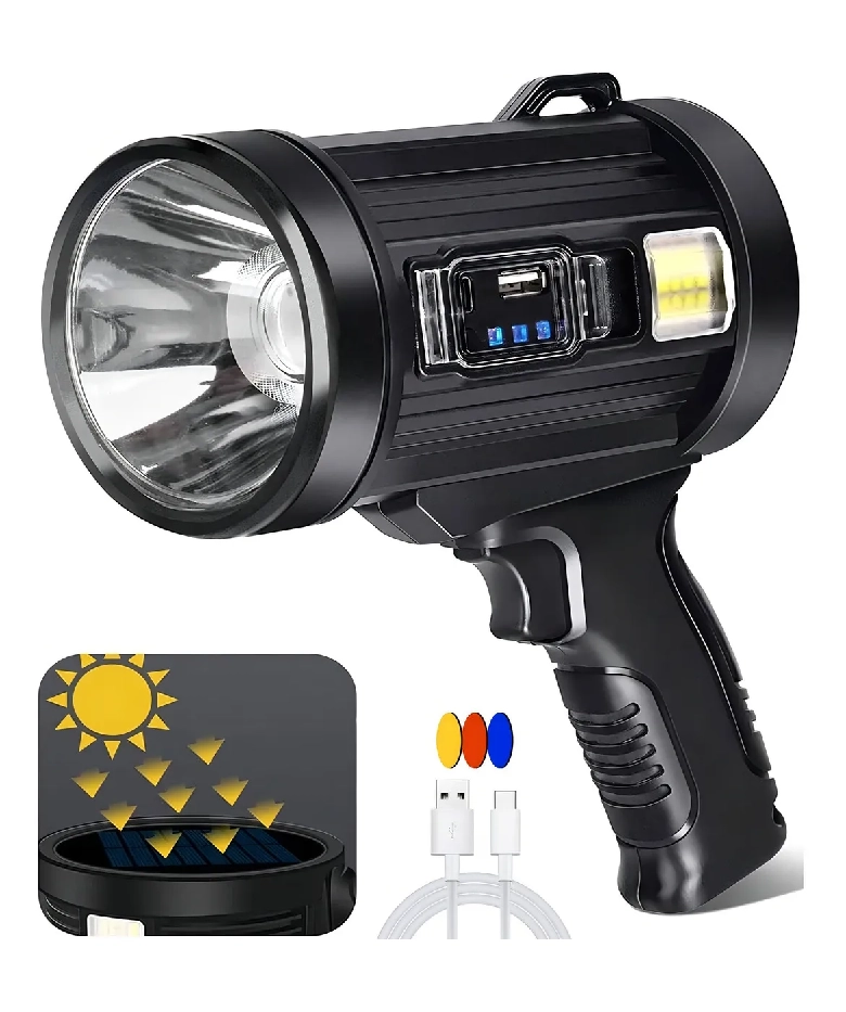 LINTERNA PISTOLA RECARGABLE USB SOLAR COLORES LINTERNA NEGRO LUZ BLANCO - 1