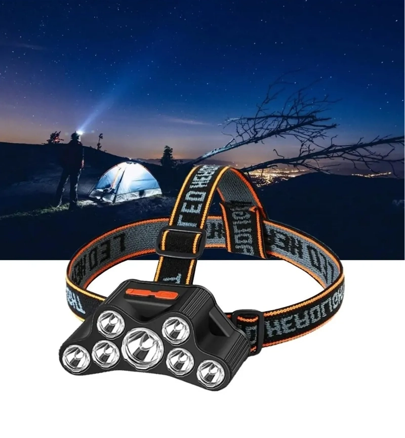 LINTERNA FRONTAL 7LED IMPERMEABLE RECARGABLE POR USB LUZ BLANCO FRIO NEGRO - 1