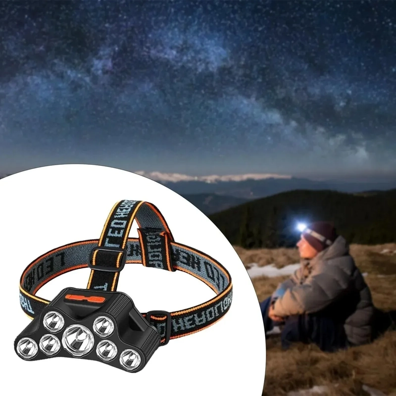 LINTERNA FRONTAL 7LED IMPERMEABLE RECARGABLE POR USB LUZ BLANCO FRIO NEGRO - 2
