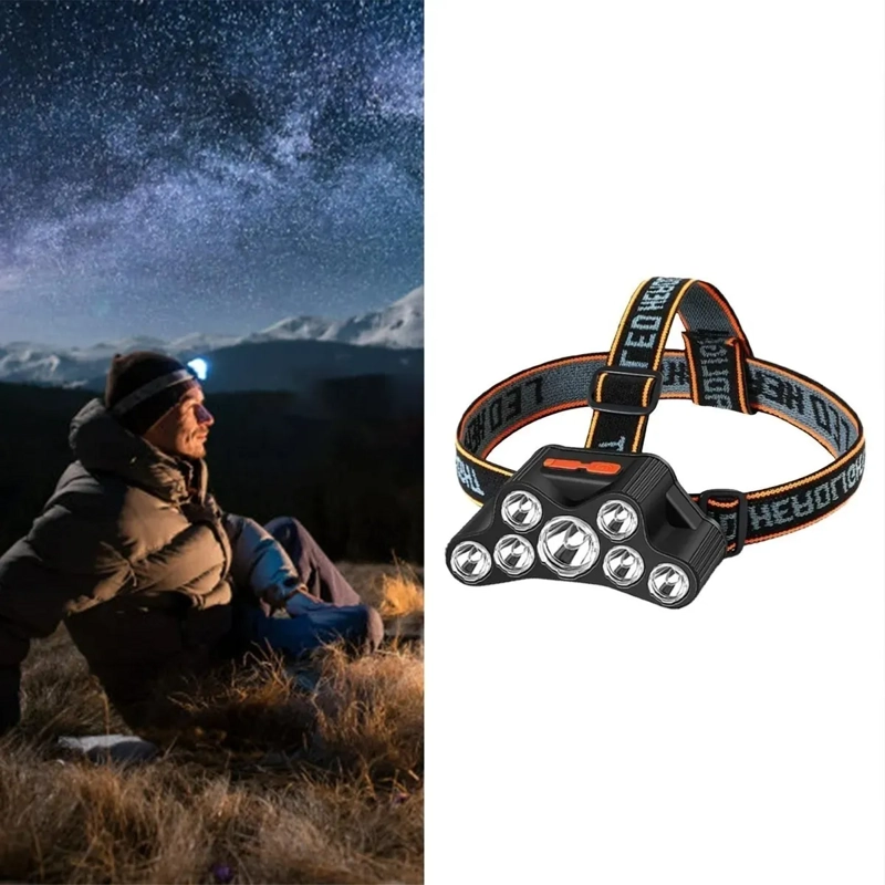 LINTERNA FRONTAL 7LED IMPERMEABLE RECARGABLE POR USB LUZ BLANCO FRIO NEGRO - 3