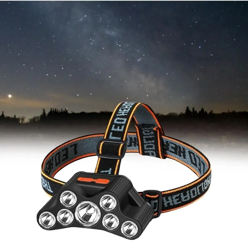 LINTERNA FRONTAL 7LED IMPERMEABLE RECARGABLE POR USB LUZ BLANCO FRIO NEGRO - 4