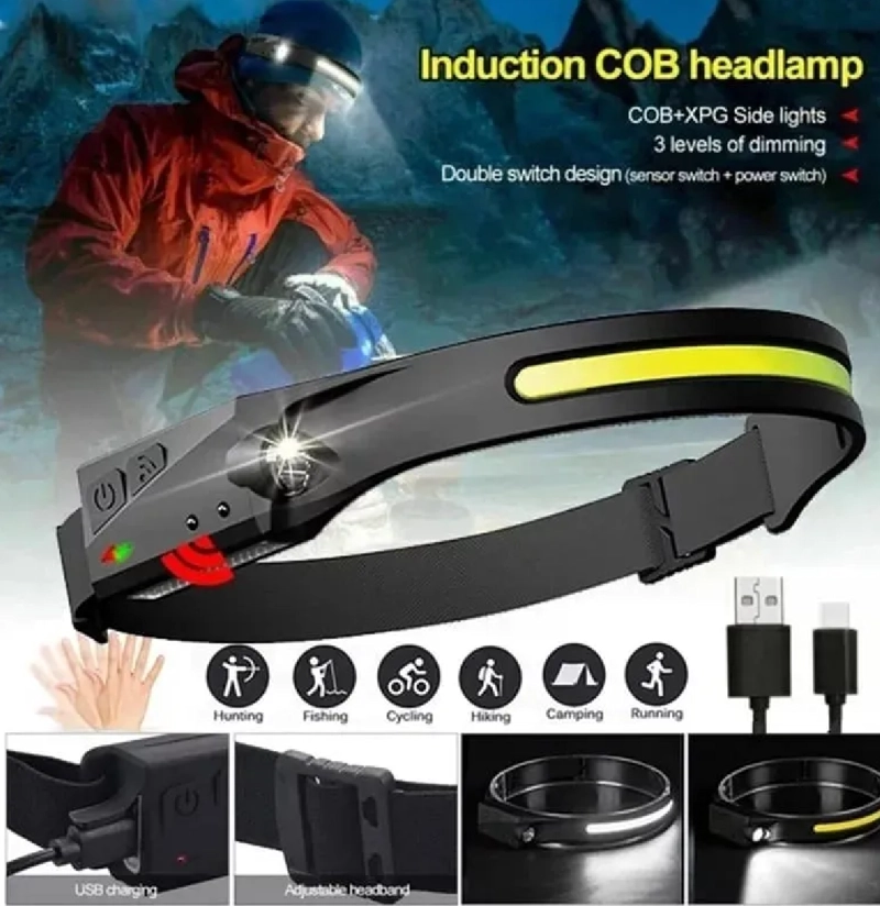PACK 2 LINTERNA LED CINTILLO CON SENSOR MONTADO EN LA CABEZA NEGRO NEGRO - 2