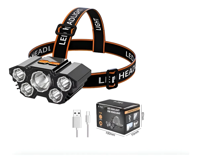 LINTERNA MINERO CABEZA RECARGABLE 8 LEDS POTENTE 2 BATERIAS BLANCO NEGRO - 2