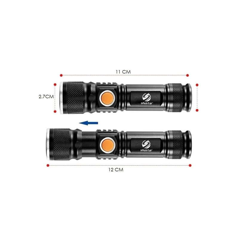 LINTERNA RECARGABLE LED 3000 LUMENS CON ZOOM RESISTE LLUVIA FRIA NEGRO - 3
