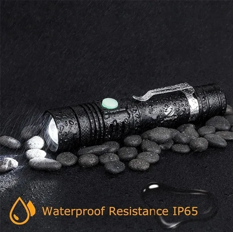 LINTERNA RECARGABLE LED 3000 LUMENS CON ZOOM RESISTE LLUVIA FRIA NEGRO - 5