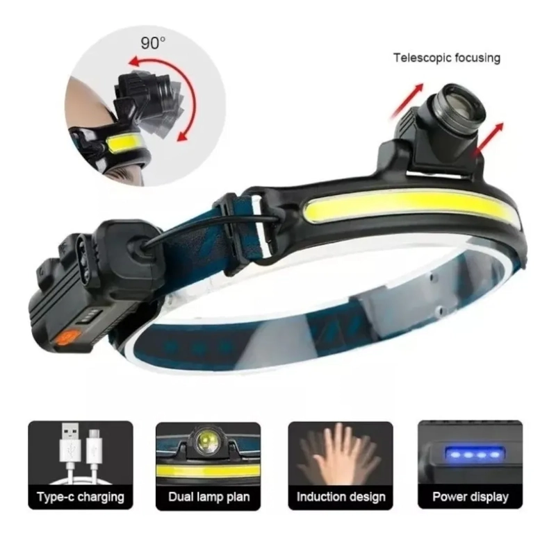 LINTERNA FRONTAL LED 1000LM LUZ CAMPING LAMPARA DE CABEZA - 1