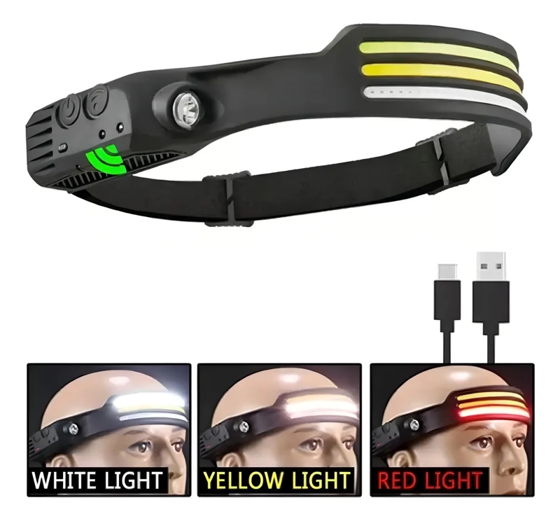 LINTERNA FRONTAL LED 1000LM CON SENSOR DE MOVIMIENTO LINTERNA NEGRA LUZ BLANCA - 1
