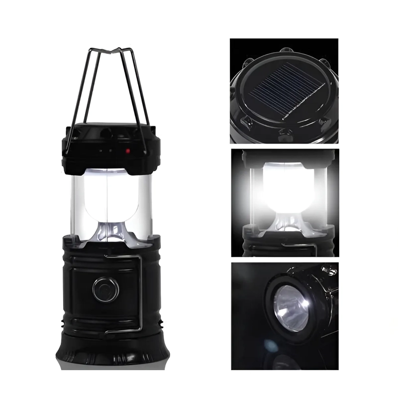 LINTERNA LED FOCO SOLAR RECARGABLE PLEGABLE CAMPING OUTDOOR NEGRO BLANCO - 3