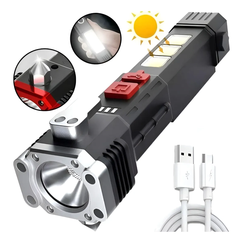 LINTERNA SOLAR USB EMERGENCIA PORTATIL TACTICA SOBREVIVENCIA BLANCO NEGRO - 1