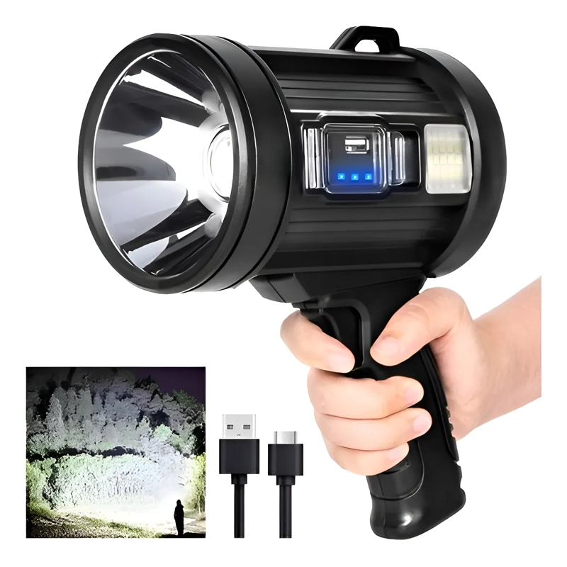 FOCO RECARGABLE LED CON LUZ SOLAR, LINTERNA PARA CAZA Y USB LINTERNA NEGRO LUZ BLANCO - 1