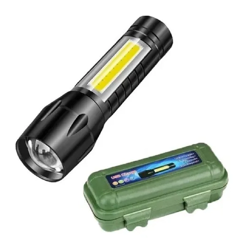 LAMPARA TACTICA DE MANO PEQUEÑA RECARGABLE ZOOM DOBLE LUZ NEGRO - 1