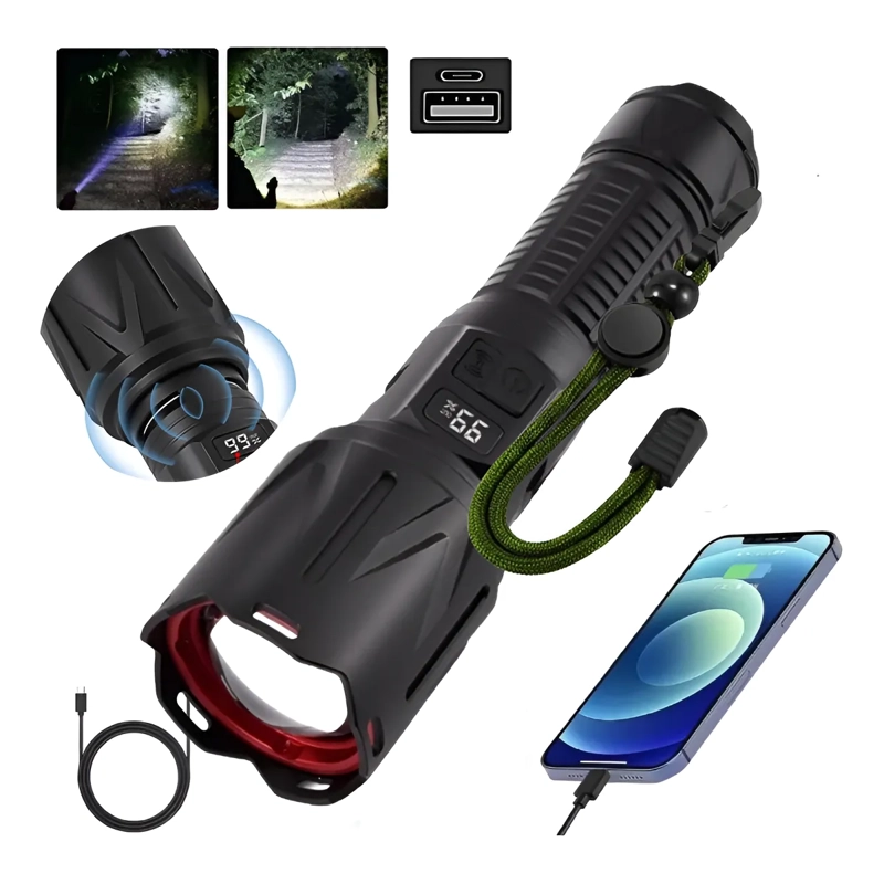 12000LM LINTERNA LED TACTICA RECARGABLE CON SIRENA - 1
