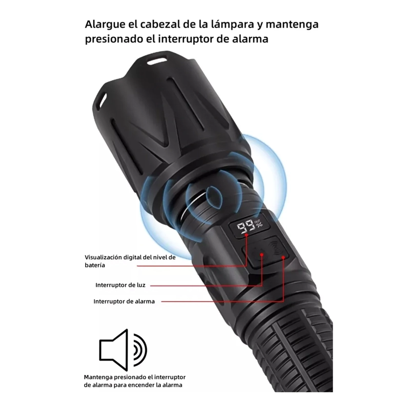 12000LM LINTERNA LED TACTICA RECARGABLE CON SIRENA - 2
