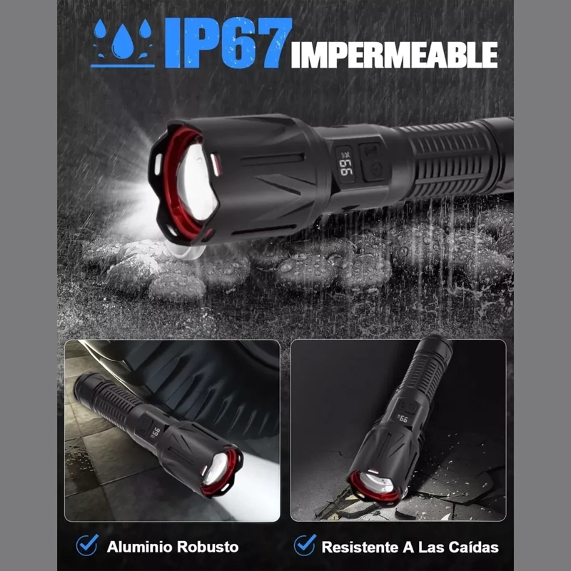 12000LM LINTERNA LED TACTICA RECARGABLE CON SIRENA - 3