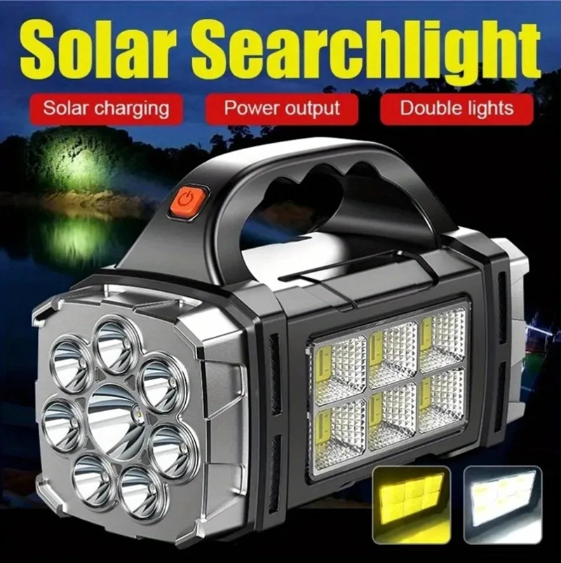 LINTERNA FOCO LED SOLAR MULTIFUNCION XPE+8LED+ 6COB NEGRO - 4