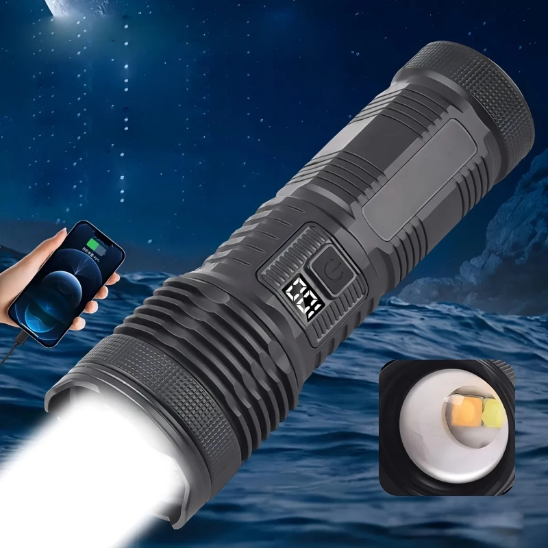 LINTERNA RECARGABLE LUZ LED DE BOLSILLO PANTALLA LCD IRM LINTERNA NEGRO LUZ BLANCO - 3
