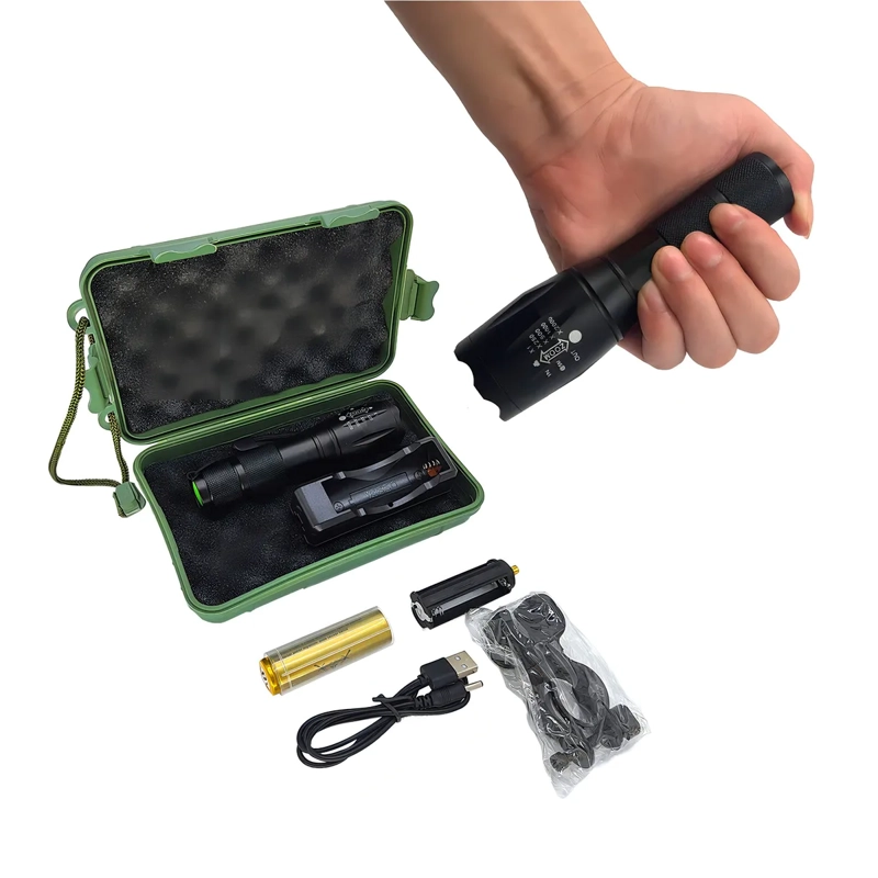 LINTERNA LED TACTICA RECARGABLE 1000 LUMENS + PILA + ESTUCHE - 3