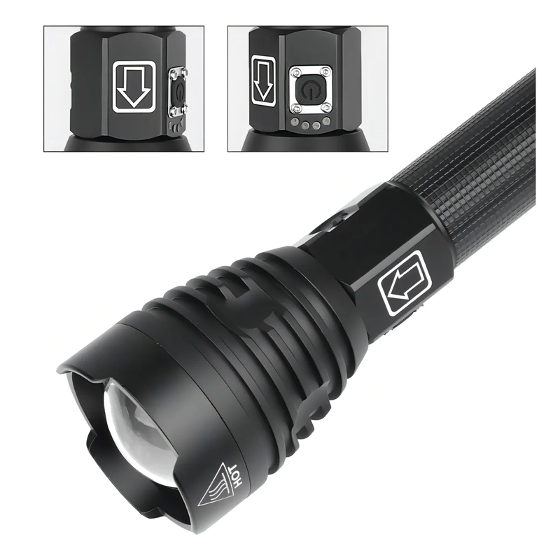 POTENTE LINTERNA TACTICA MILITAR USB P90 LINTERNAS CAMPING COLOR DE LA LUZ NEGRO - 3