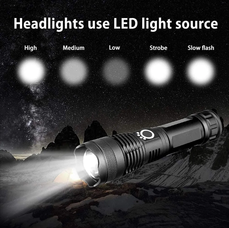 LINTERNA LED ALTA POTENCIA METALICA RECARGABLE 4000LM BLANCO NEGRO - 3