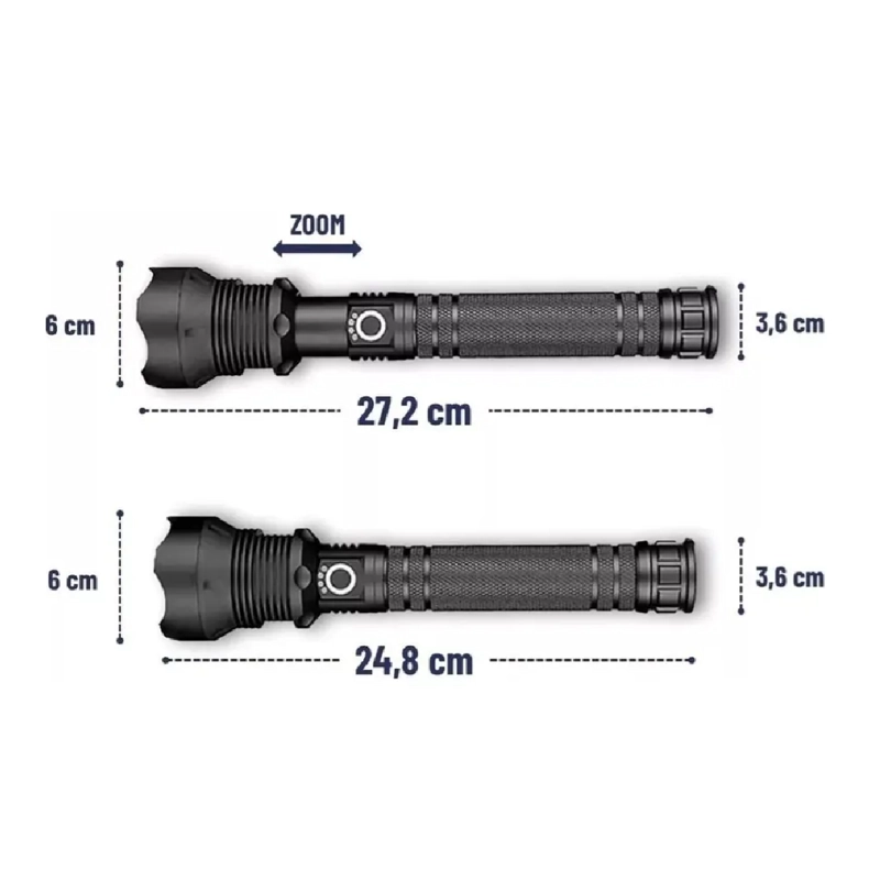 LINTERNA LED TACTICA RECARGABLE ZOOM ALCANCE +2 PILAS26650 - 1