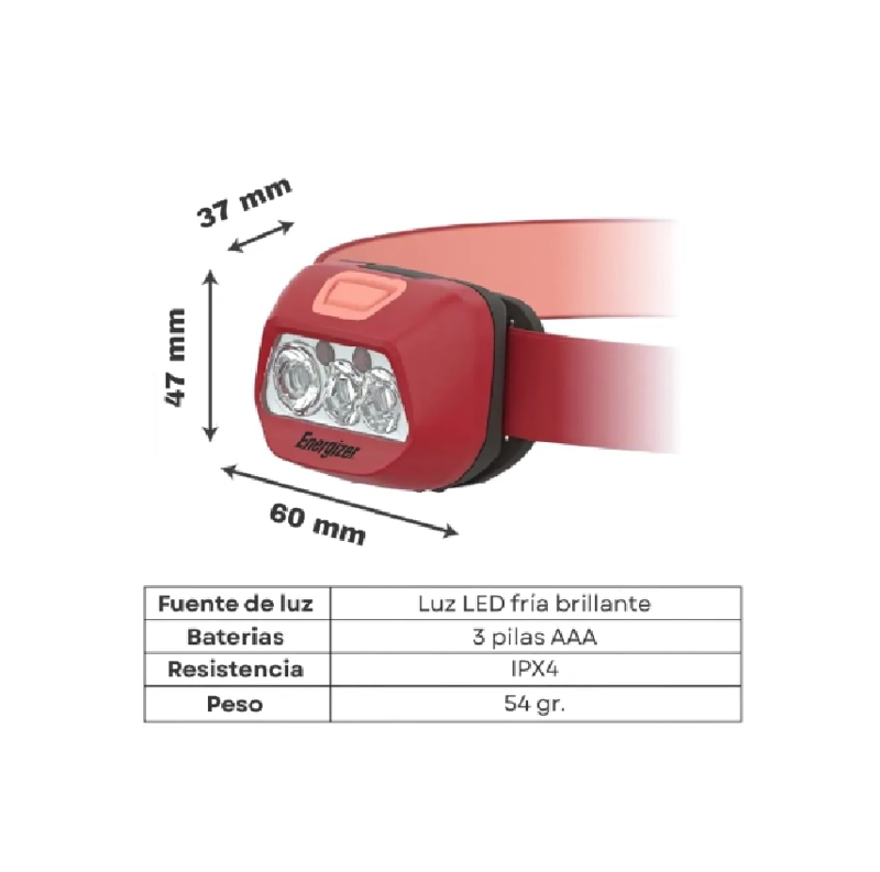 LINTERNA FRONTAL ENERGIZER HDL20 325 LUMENES LINTERNA ROJO LUZ BLANCO - 2
