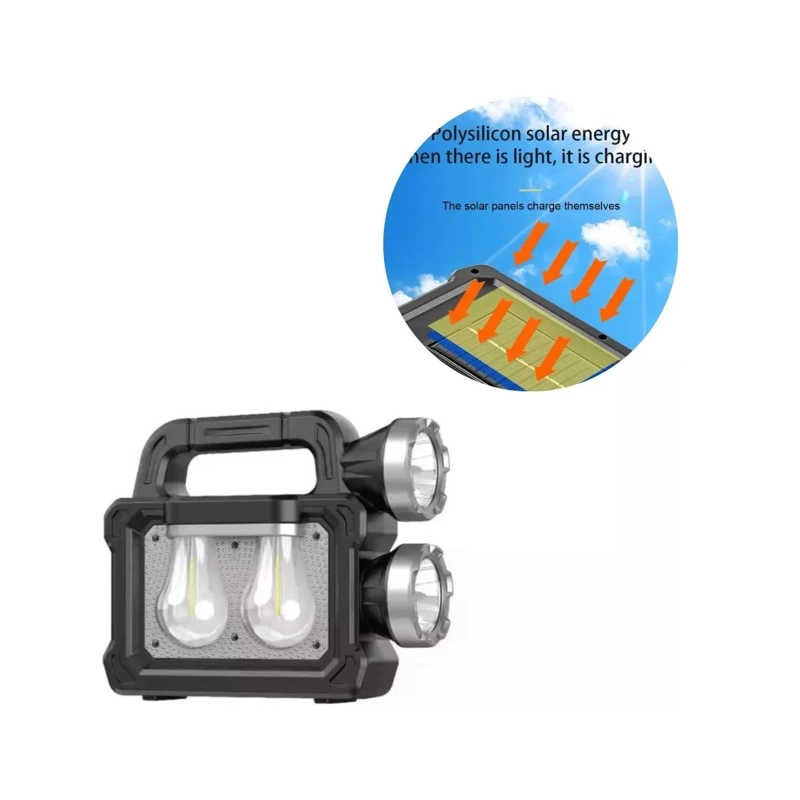 LINTERNA AMPOLLETAS RECARGABLE SOLAR 100LM CARGA CELULAR BLANCO NEGRO - 1