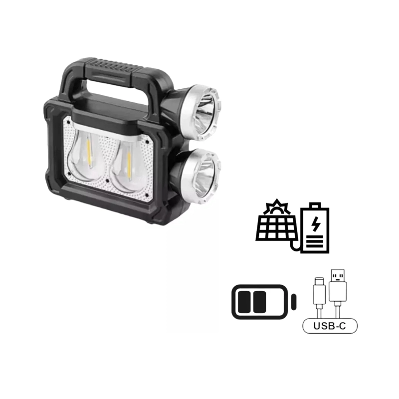 LINTERNA AMPOLLETAS RECARGABLE SOLAR 100LM CARGA CELULAR BLANCO NEGRO - 2