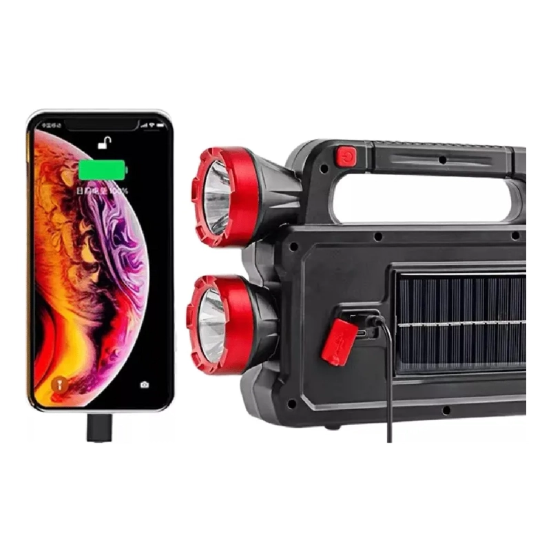 LINTERNA AMPOLLETAS RECARGABLE SOLAR 100LM CARGA CELULAR BLANCO NEGRO - 4