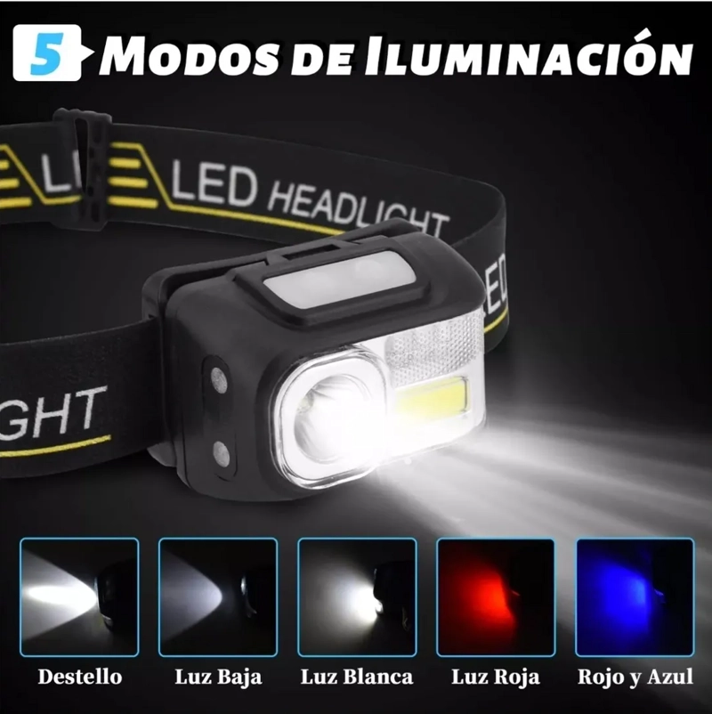 LINTERNA CABEZA FRONTAL LED BRILLANTE LUZ CAMPING LAMPARA - 3