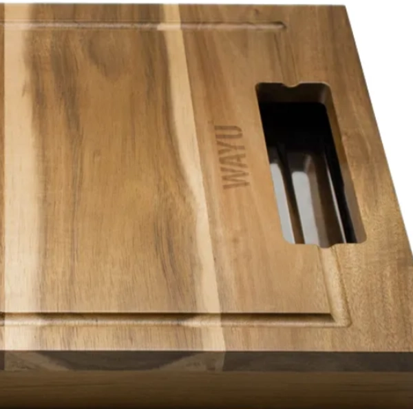TABLA MADERA BANDEJA DE ACERO WAYU LISO - 1