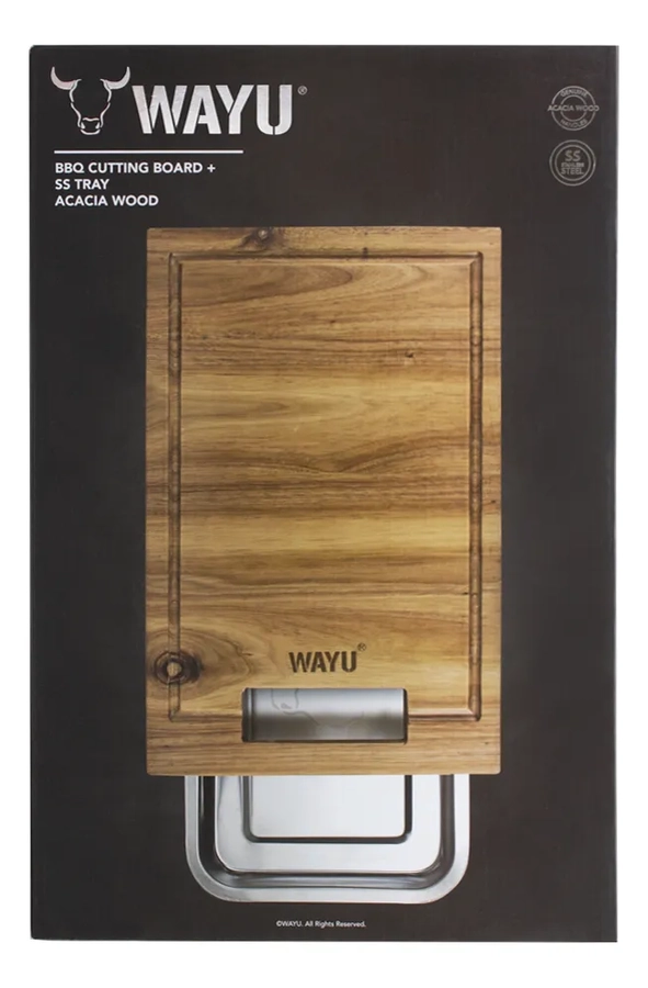 TABLA MADERA BANDEJA DE ACERO WAYU LISO - 2