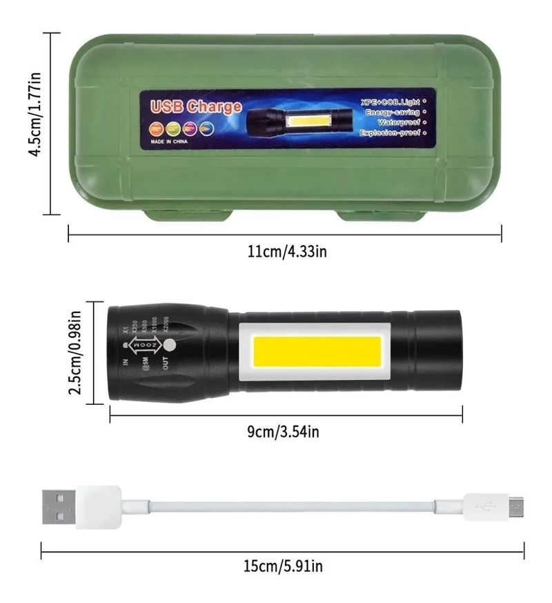 LINTERNA TACTICA RECARGABLE USB DE LARGA DISTANCIA LED - 1