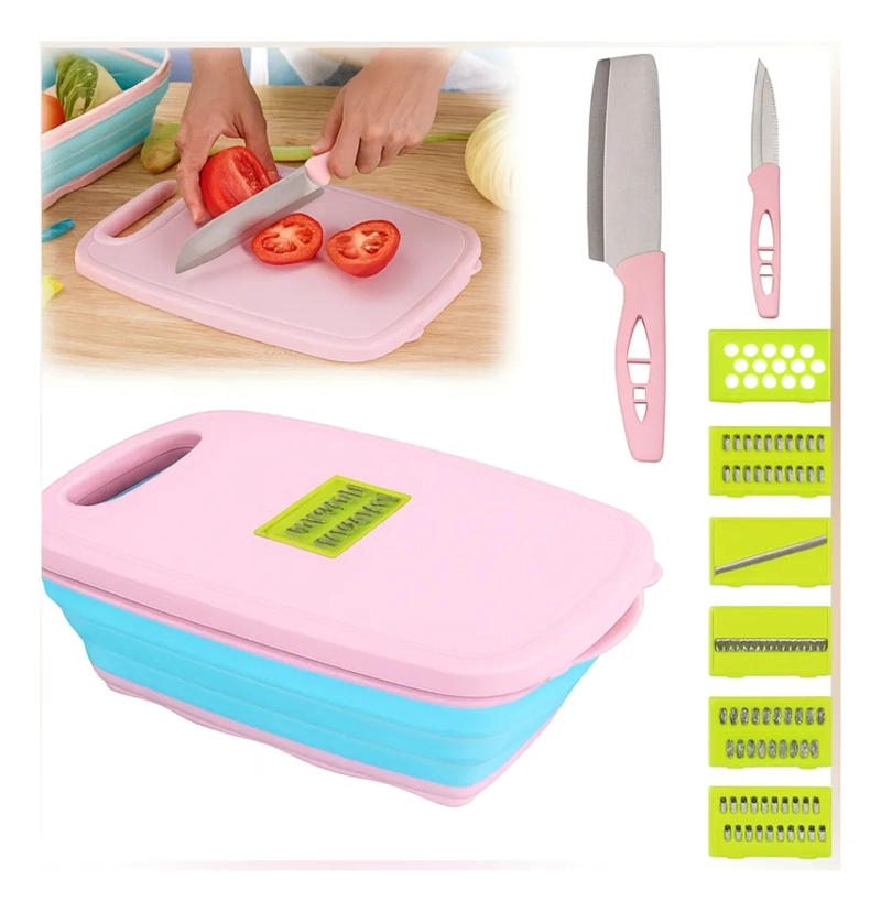 KIT TABLA PLEGABLE CORTADOR DE ALIMENTOS + 2 CUCHILLOS - 1