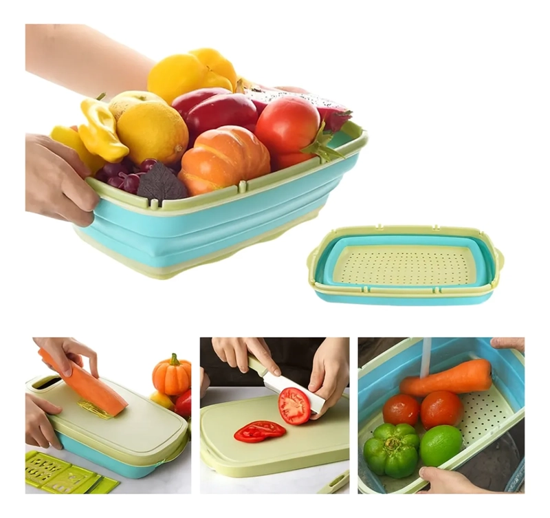 KIT TABLA PLEGABLE CORTADOR DE ALIMENTOS + 2 CUCHILLOS - 4