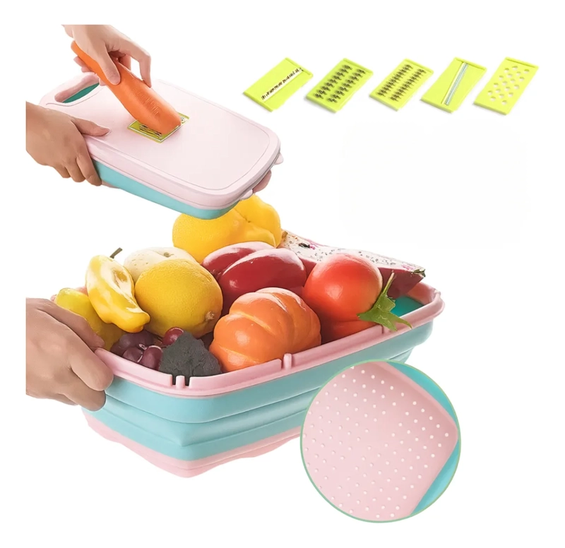 KIT TABLA PLEGABLE CORTADOR DE ALIMENTOS + 2 CUCHILLOS - 6