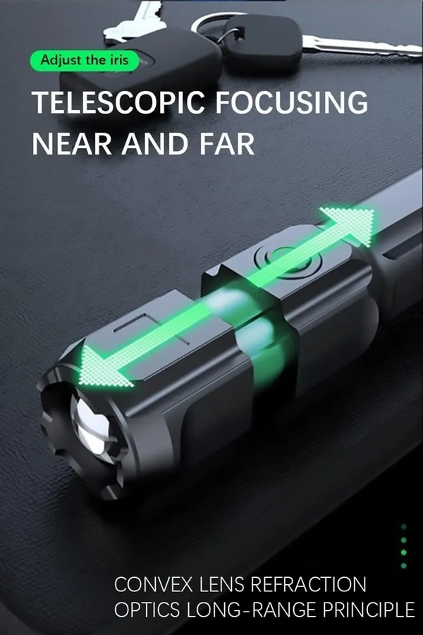LINTERNA LED TACTICA RECARGABLE DE MANO ZOOM 500MTS USB - 2
