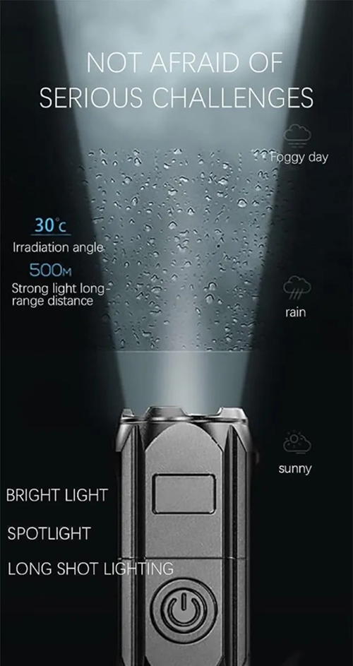 LINTERNA LED TACTICA RECARGABLE DE MANO ZOOM 500MTS USB - 4