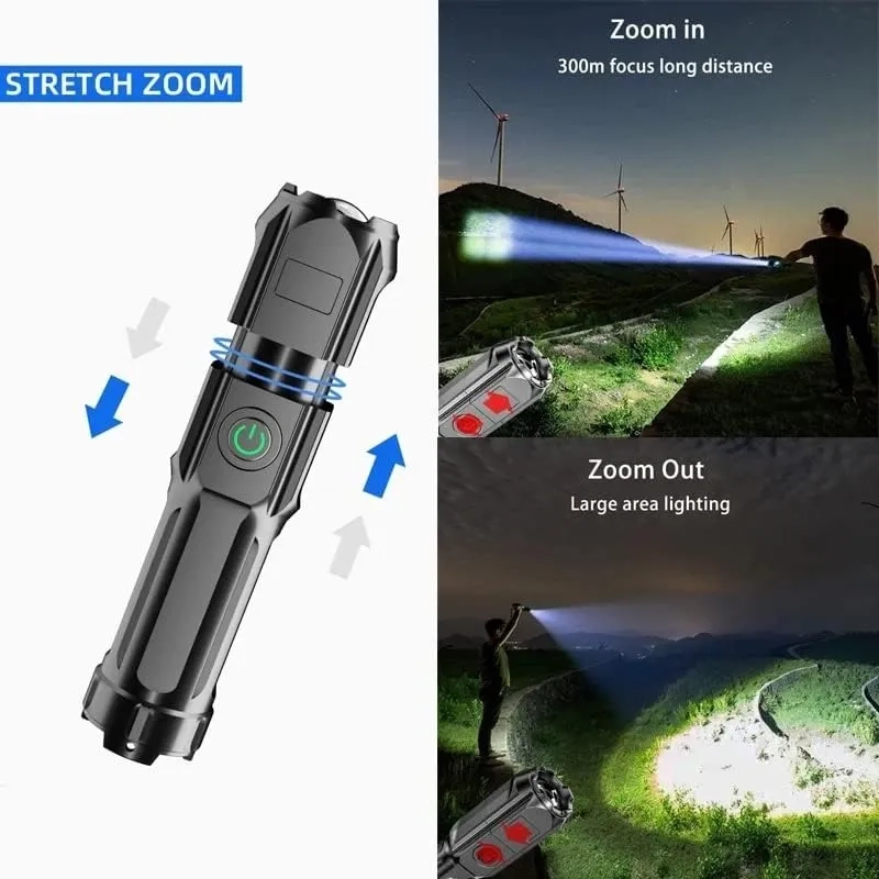 LINTERNA LED TACTICA RECARGABLE DE MANO ZOOM 500MTS USB - 5