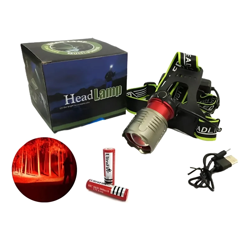 LINTERNA LED CINTILLO CABEZA LED RECARGABLE LUZ ROJO NEGRO - 1