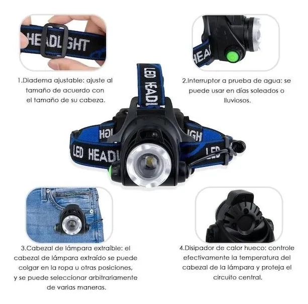 LINTERNA LED CINTILLO 5000 LUMENES T6 IMPERMEABLE MINERO - 4