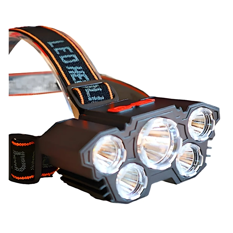 LINTERNA FRONTAL 5 LED IMPERMEABLE RECARGABLE POR USB LUZ DE BLANCO FRIO NEGRO - 1