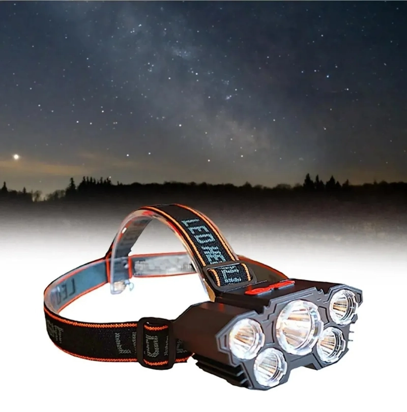 LINTERNA FRONTAL 5 LED IMPERMEABLE RECARGABLE POR USB LUZ DE BLANCO FRIO NEGRO - 2