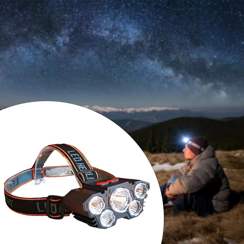 LINTERNA FRONTAL 5 LED IMPERMEABLE RECARGABLE POR USB LUZ DE BLANCO FRIO NEGRO - 4