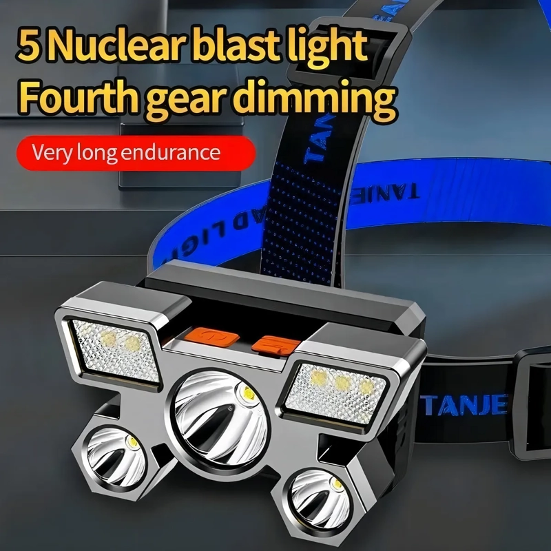 LINTERNA MINERO CABEZA RECARGABLE 5 LEDS POTENTE LINTERNA NEGRO LUZ LED - 2