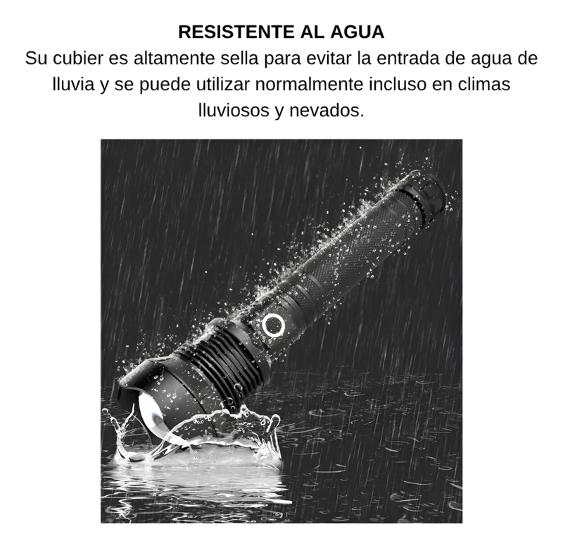 POTENTE LINTERNA LED P90 DE CARGA USB ALEACION DE ALUMINIO BLANCO - 3