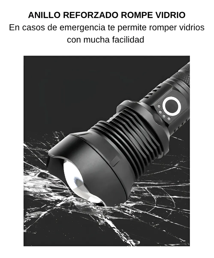 POTENTE LINTERNA LED P90 DE CARGA USB ALEACION DE ALUMINIO BLANCO - 5