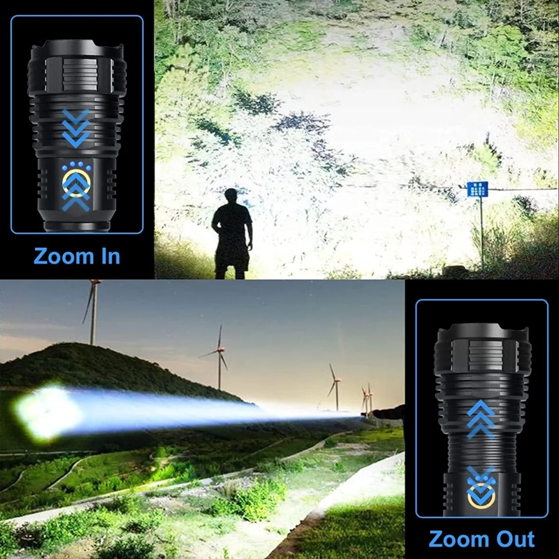 LINTERNA LED ZOOM TACTICA RECARGABLE POTENTES 1000M CABEZA NEGRO - 1