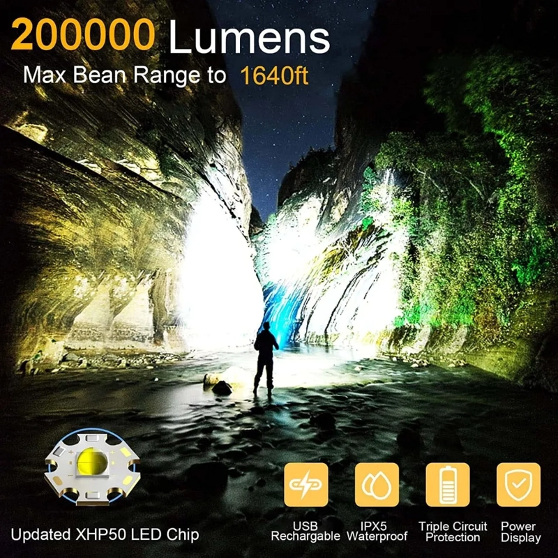LINTERNA LED ZOOM TACTICA RECARGABLE POTENTES 1000M CABEZA NEGRO - 2