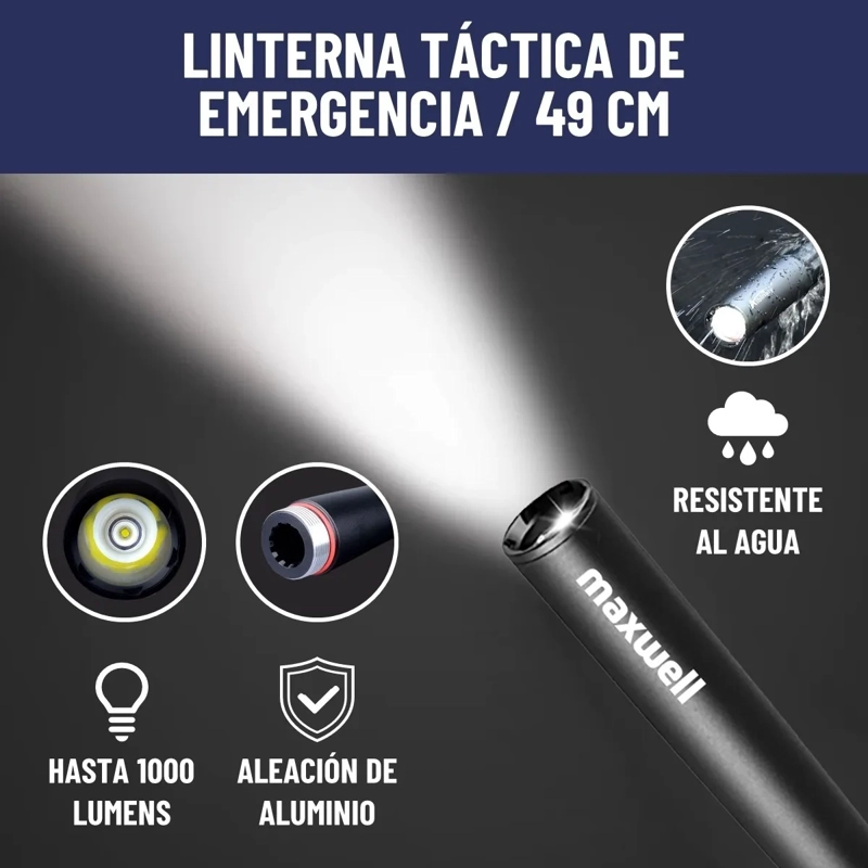 LINTERNA LED TIPO BATE RECARGABLE MAXWELL POTENTE SEGURIDAD - 1