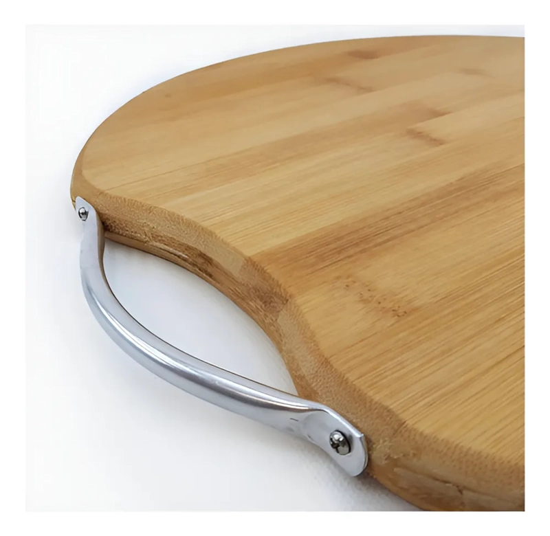 TABLA DE CORTAR CARNE PARA BARBACOA DE BAMBU, 30 X 30 CM, RUSTICA, REDONDA - 1